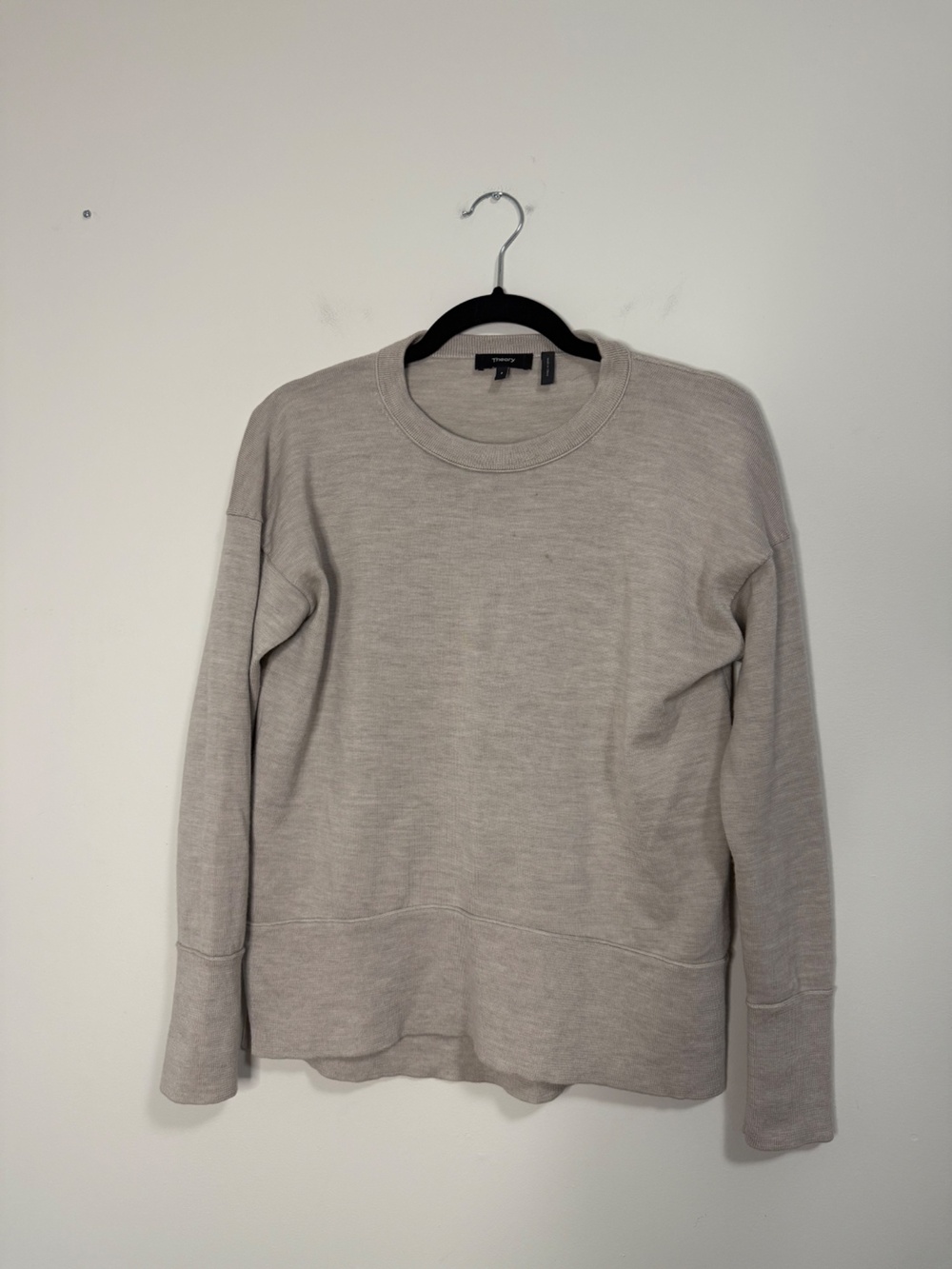 Theory Karenia Fine Merino Wool Crewneck Sweater Cream P XS